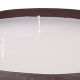 Close-up of Libra Interiors Hammered Aluminium 3 Wick Bowl Candle in brown, showing smooth white wax and a cotton wick within the rim.