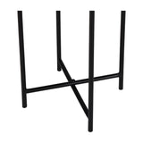 Close-up of the black iron stand base on the Libra Interiors Hammered Aluminium Raised Planter, showing four slim legs crossed at the centre.