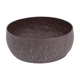 Libra Interiors Hammered Stonewash decorative bowl in brown aluminium with a rounded profile and matt textured finish, shown on a plain white background.