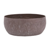 Libra Interiors Hammered Stonewash decorative bowl in brown aluminium with a rounded profile and matt raw stone wash finish, on a white background.