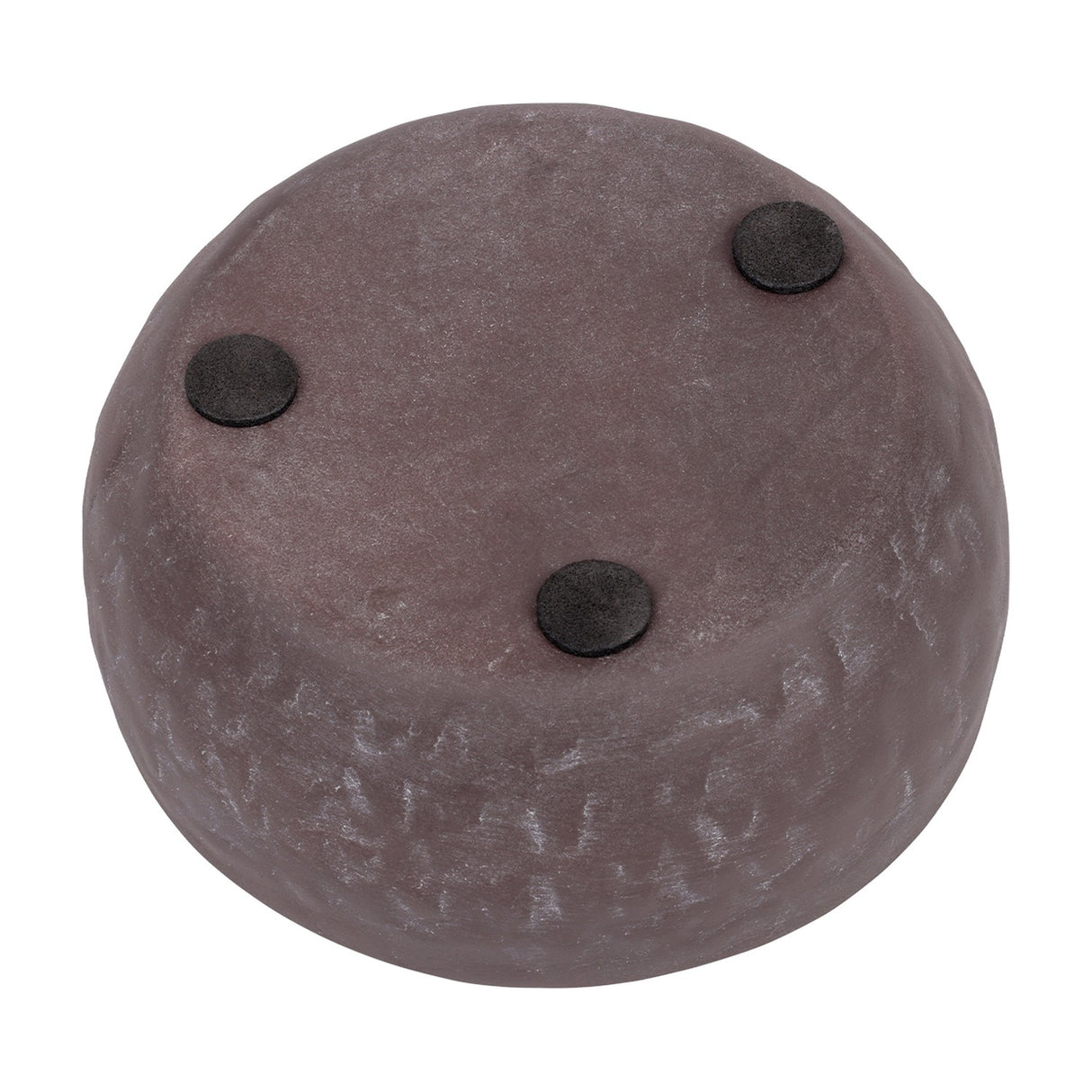 Underside view of the Libra Interiors Hammered Stonewash Decorative Bowl in brown aluminium, showing three black felt pads on a plain background.