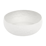 Libra Interiors Hammered Stonewash Aluminium Bowl in white, a shallow rounded decorative bowl with matt textured finish, shown on a plain white background.