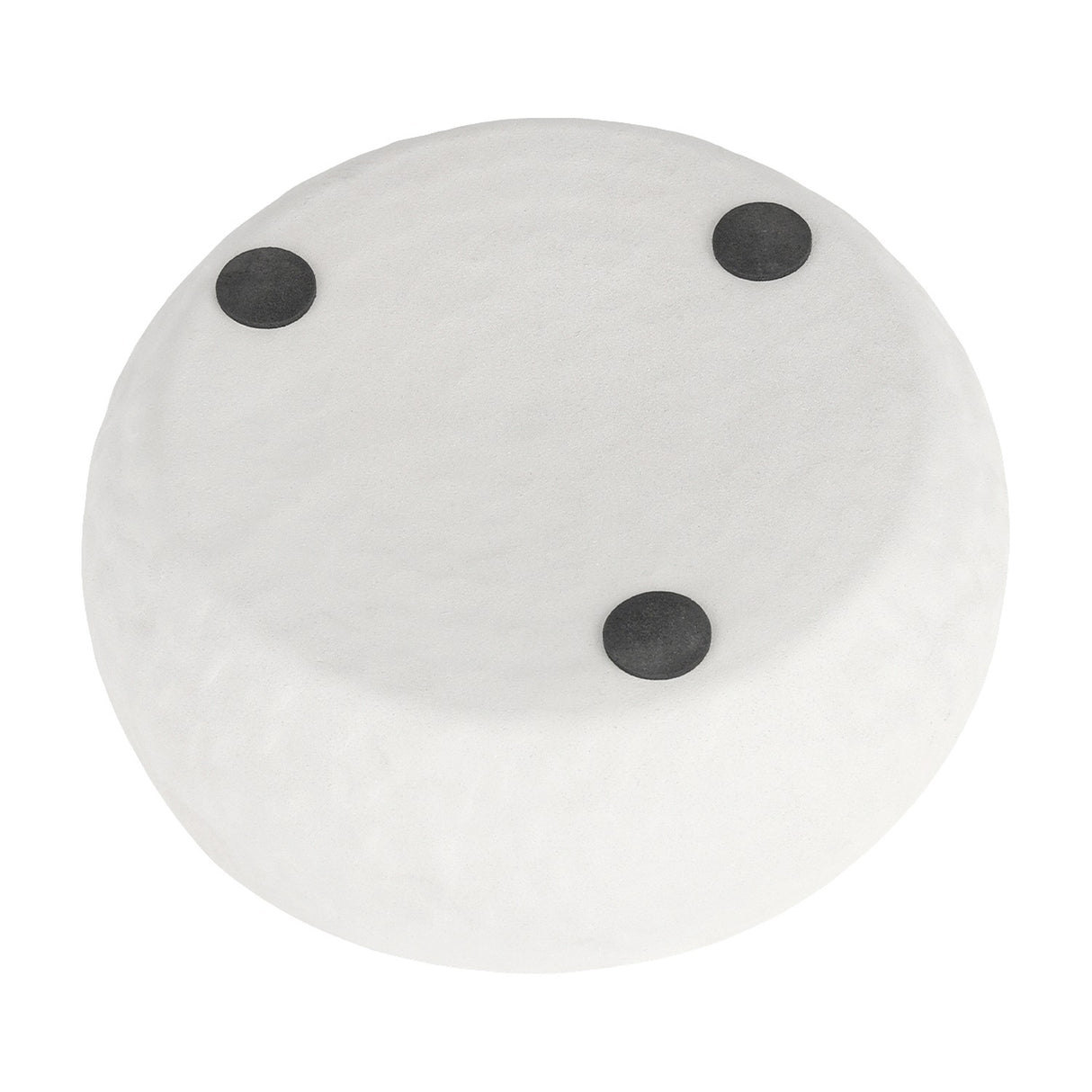Libra Interiors Hammered Stonewash Aluminium Bowl in white, underside view showing three small dark feet on the rounded matt base.
