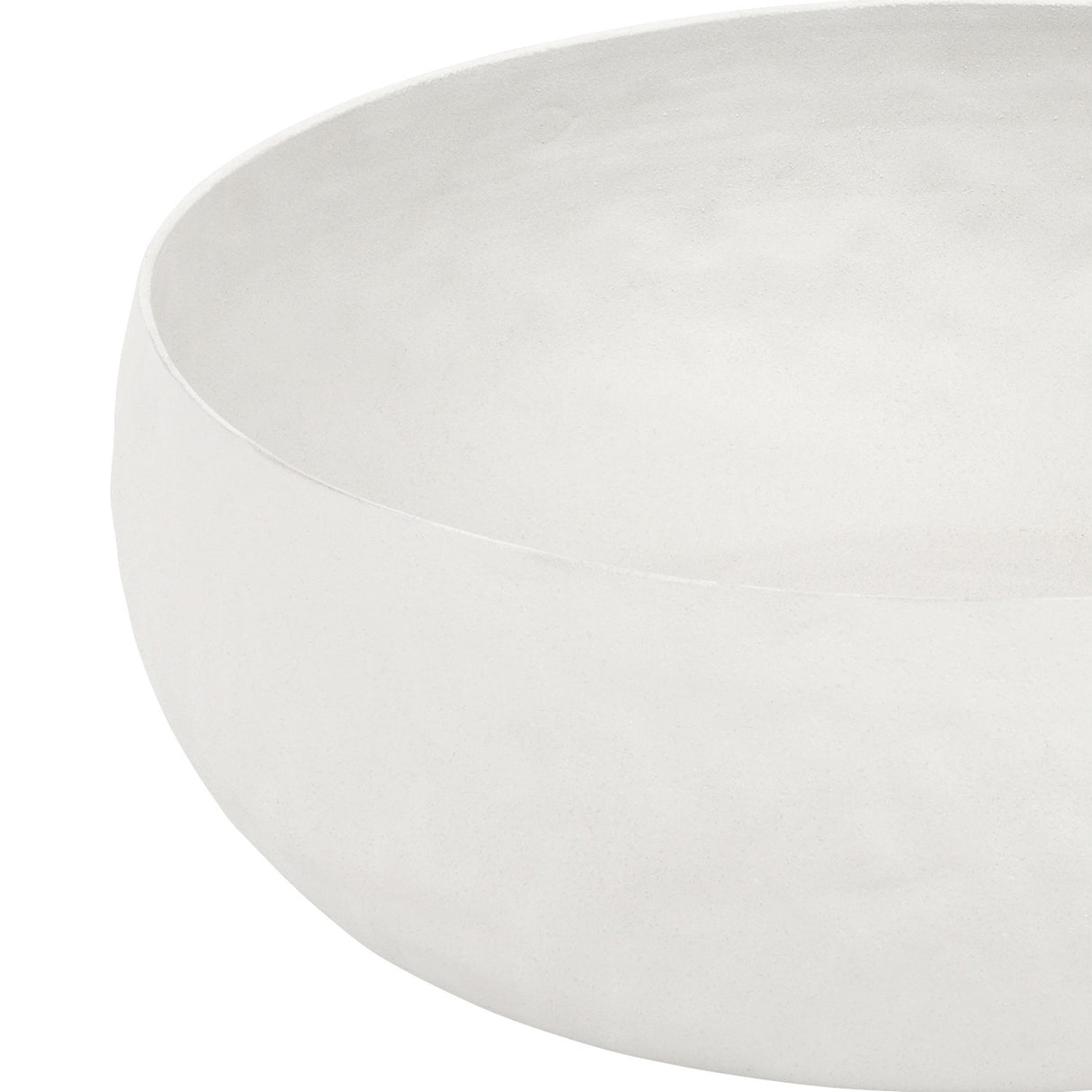 Close-up of Libra Interiors Hammered Stonewash Aluminium Bowl in white, showing the rounded form and matt textured finish against a plain background.