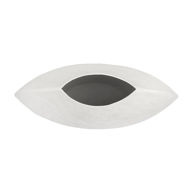 Libra Interiors Hammered White Stonewash Moon Vase in aluminium with an almond eye-shaped silhouette, matt textured exterior and dark grey interior opening.