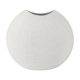 Libra Interiors Hammered White Stonewash Moon Vase in aluminium with a rounded almond silhouette, pinched neck and matt textured finish, on a white background.