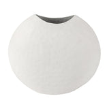 Libra Interiors Hammered White Stonewash Moon Vase in aluminium with a matt textured finish and dark grey interior opening, on a plain white background.