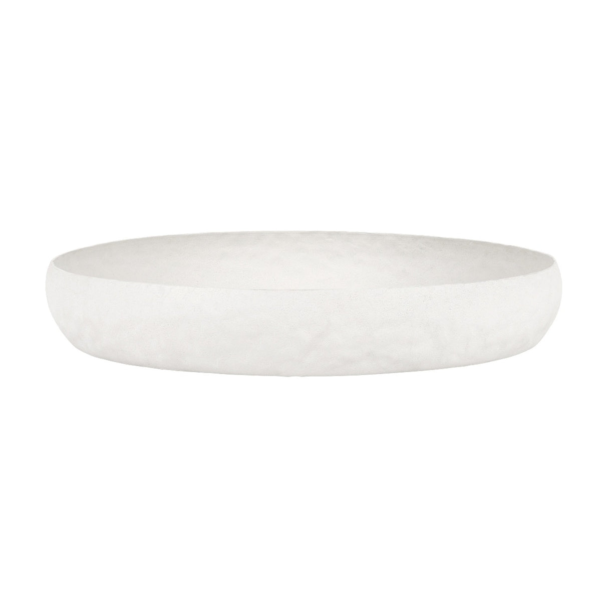 Libra Interiors Stonewash Hammered Round Bowl in white aluminium, a shallow decorative dish with matt textured finish, shown on a plain white background.