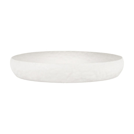 Libra Interiors Stonewash Hammered Round Bowl in white aluminium, a shallow decorative dish with matt textured finish, shown on a plain white background.