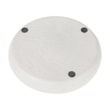 Libra Interiors Stonewash Hammered Round Bowl in white aluminium, underside view showing three small black feet and matt hammered finish on a white background.
