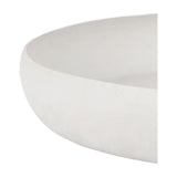 Libra Interiors Stonewash Hammered Round Bowl in white, close-up of the shallow aluminium form with matt raw stone finish and softly undulating rim.