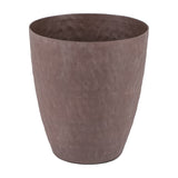 Libra Interiors Hammered Stonewash Aluminium Tapered Planter in brown with a mottled matt finish and flared rounded profile, shown on a white background.