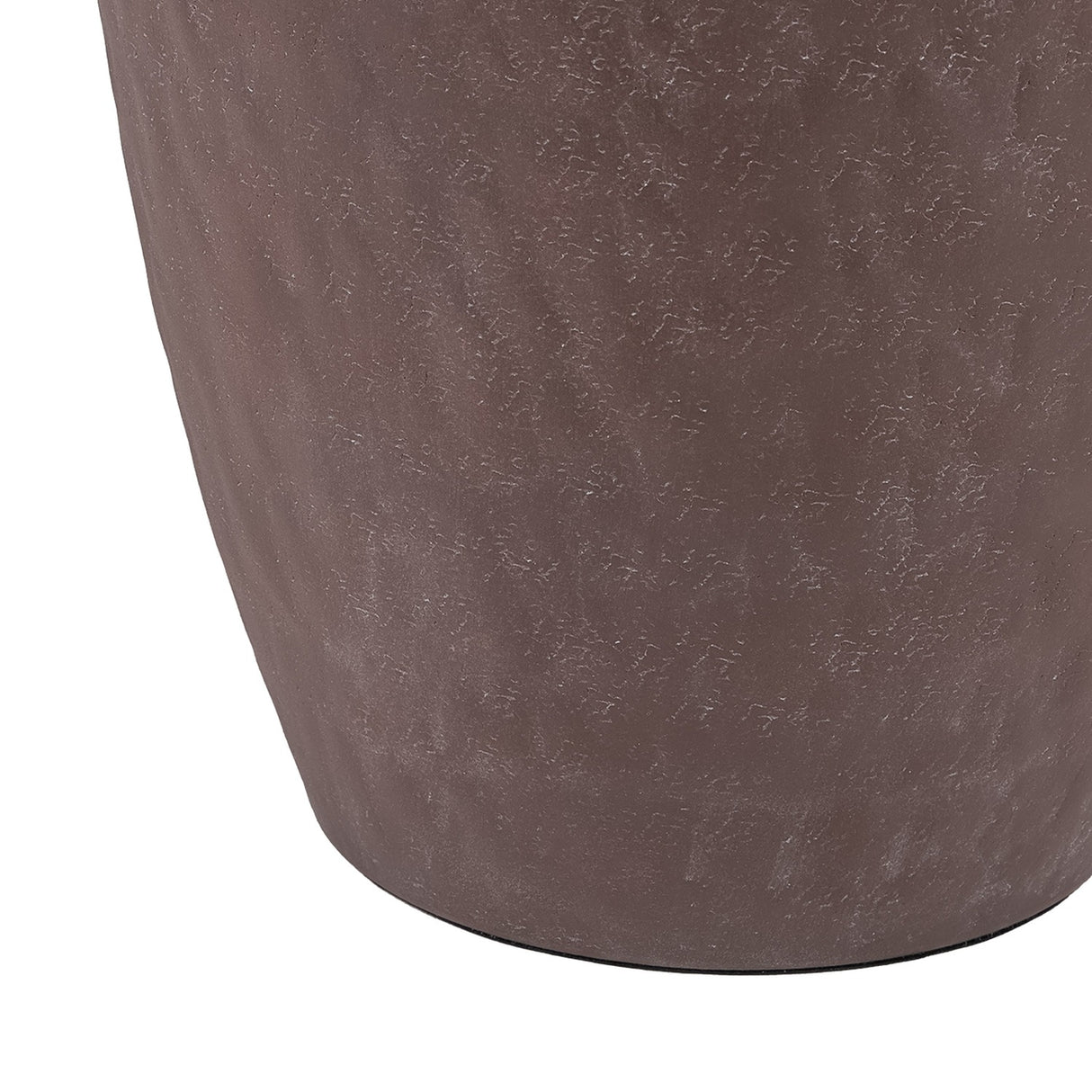 Close-up of the Libra Interiors Hammered Stonewash Aluminium Tapered Planter in brown, showing the mottled matt finish and rounded base.