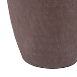 Close-up of the Libra Interiors Hammered Stonewash Aluminium Tapered Planter in brown, showing the mottled matt finish and rounded base.