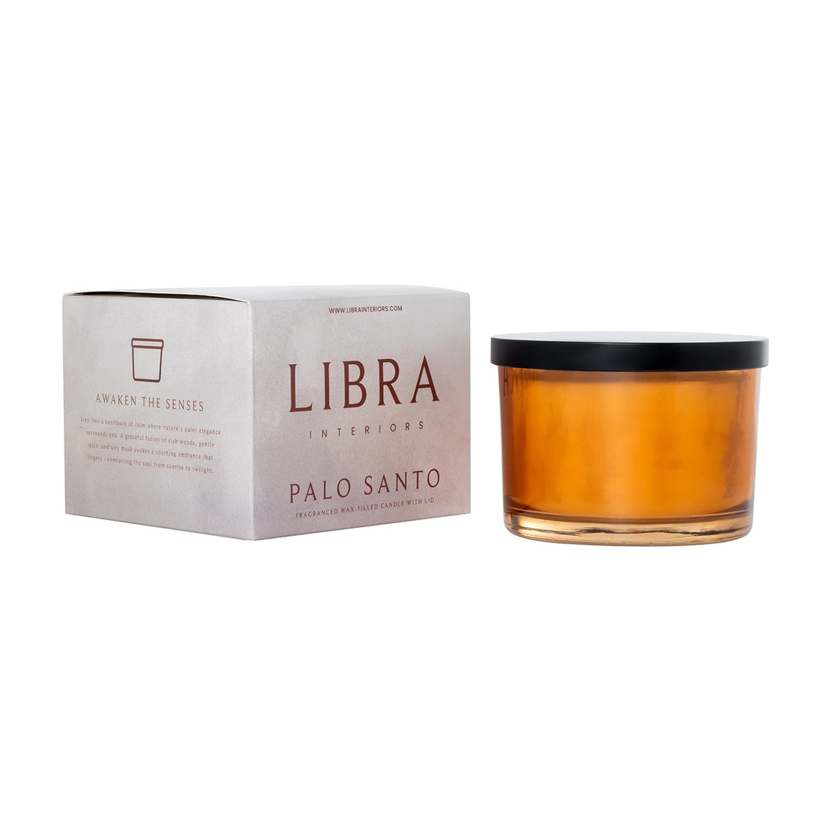 Amber Glass Palo Santo Scented Candle – Brown