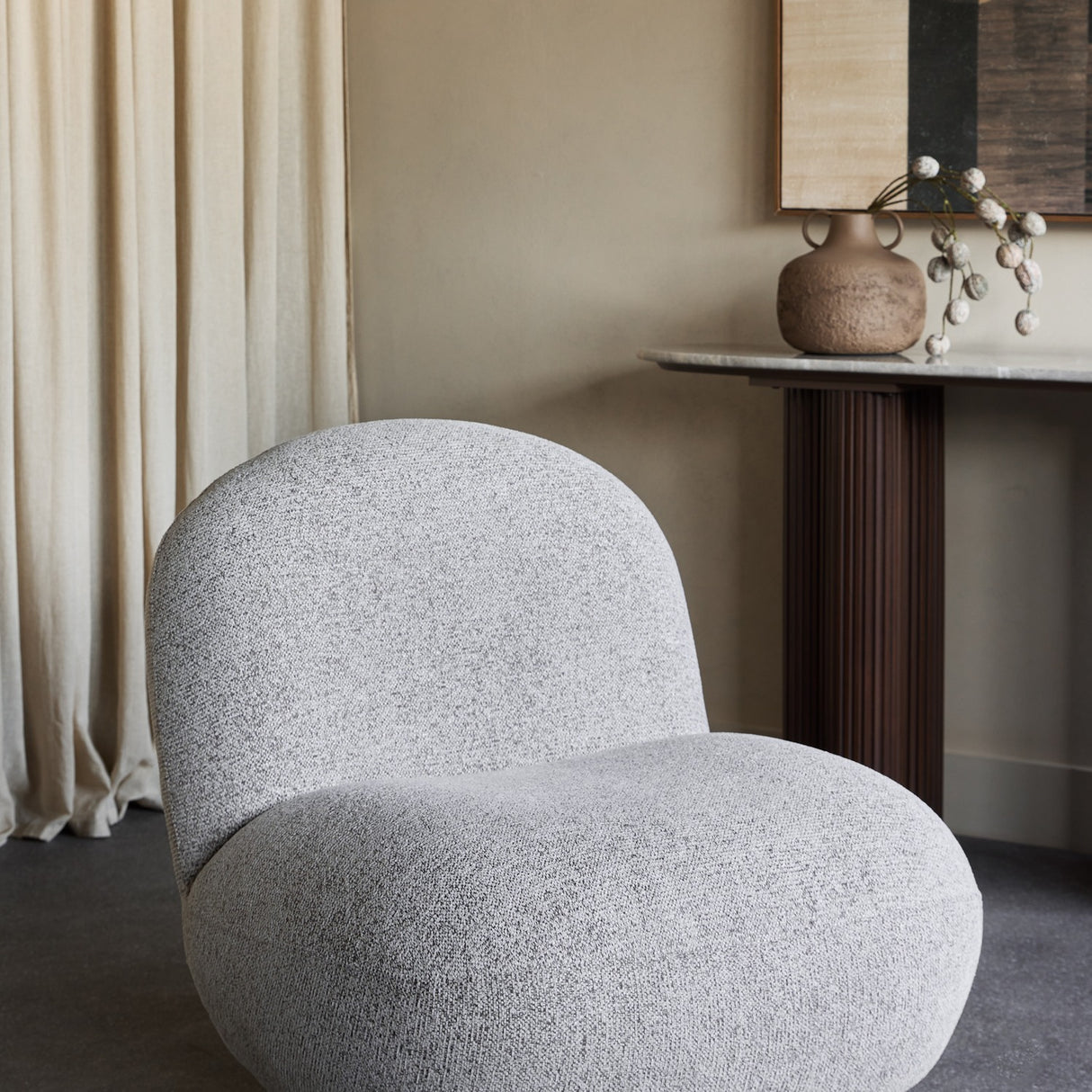 Curved Heathered Chenille Armchair – Grey