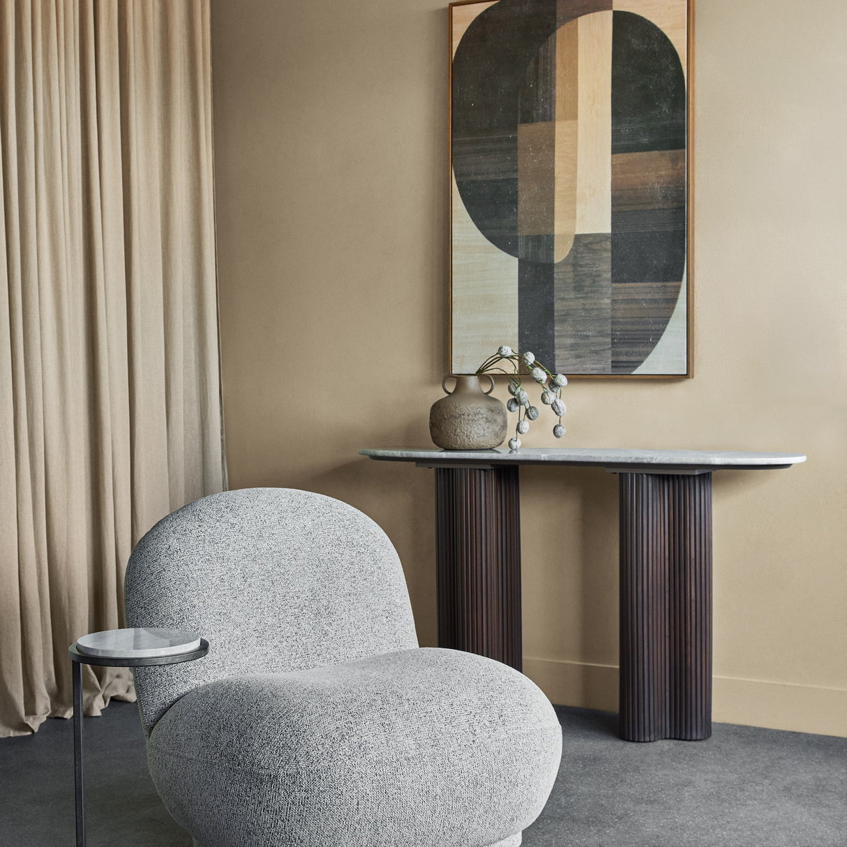 Curved Heathered Chenille Armchair – Grey