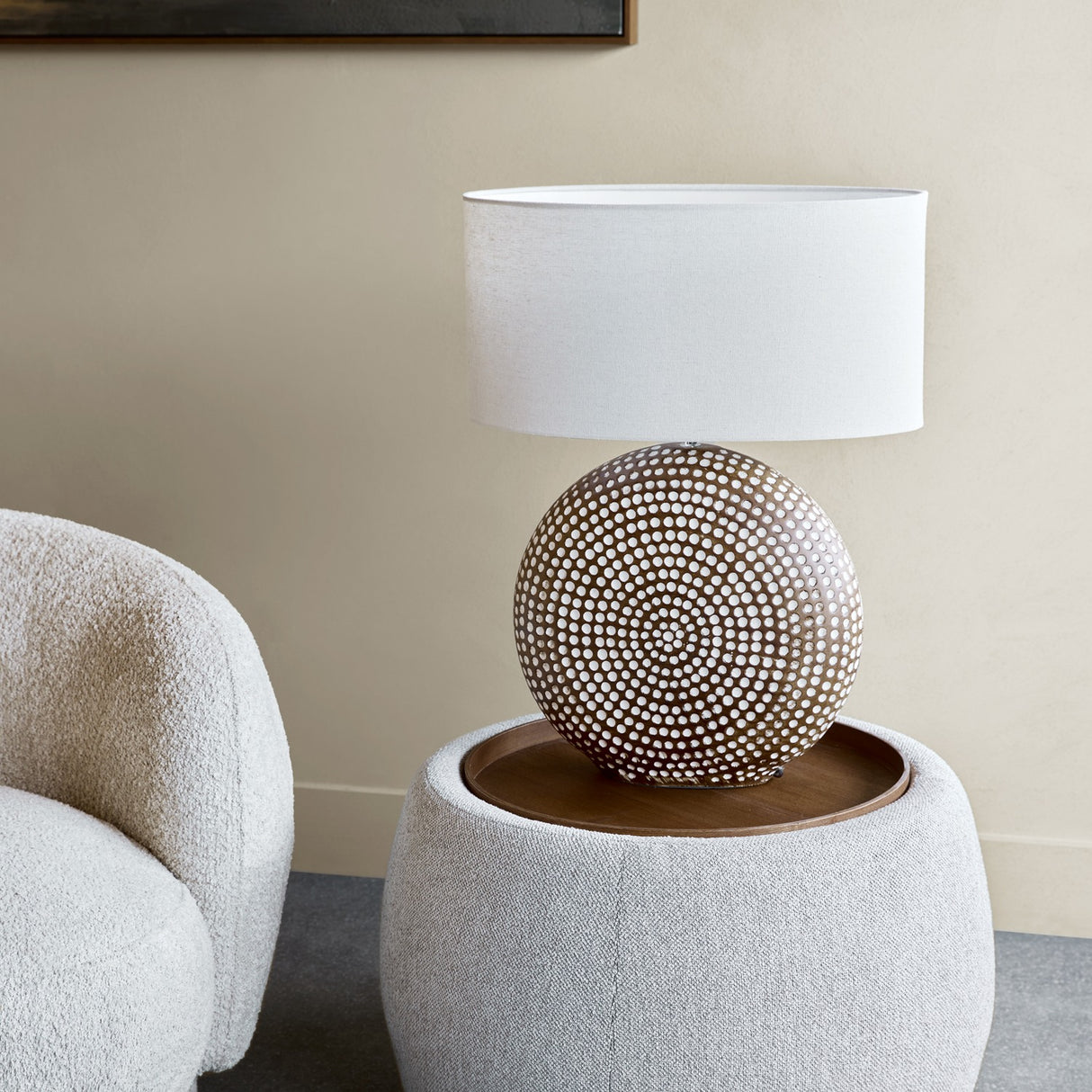 Chenille Storage Footstool Ottoman – Cream
