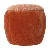 Libra Interiors Velvet Boucle Storage Stool in terracotta with a rounded velvet base and textured boucle lift-up top, shown on a plain background.