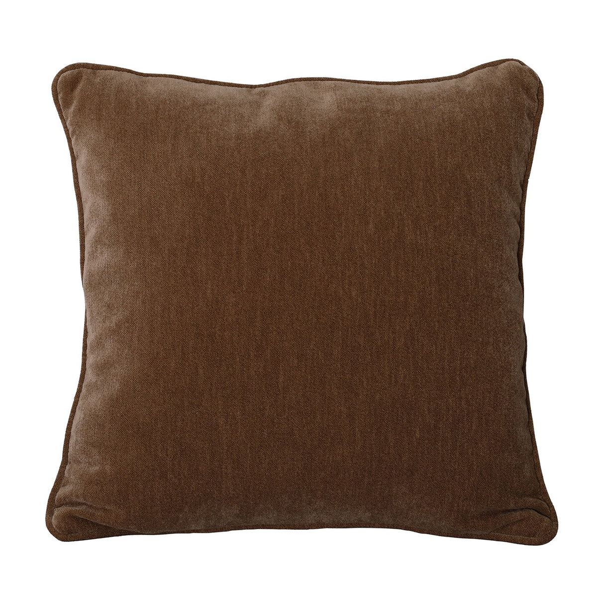 Libra Interiors Piped Plush Velvet Cushion in brown, a square 45x45cm low-pile velvet cushion with corded piping edging, shown on a plain white background.