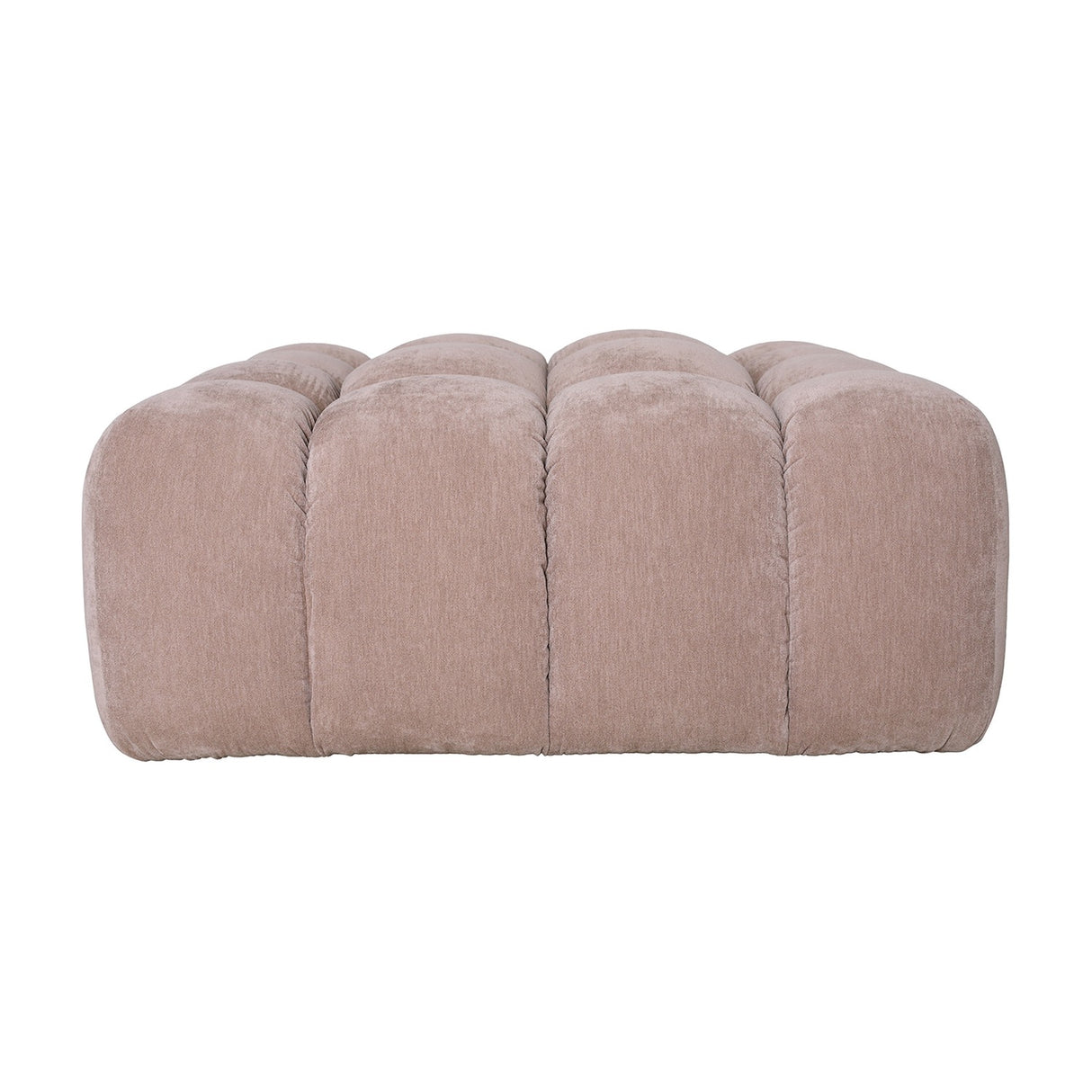 Libra Interiors Velvet Channelled Square Ottoman in cream, a low plush velvet stool with soft vertical channelled sections, shown on a white background.