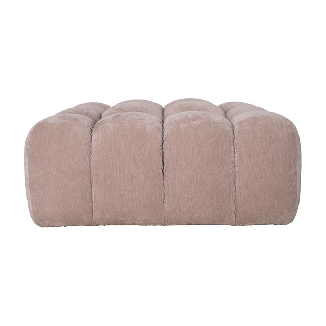Libra Interiors Velvet Channelled Square Ottoman in cream, a low plush velvet stool with soft vertical channelled sections, shown on a white background.