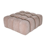 Libra Interiors Velvet Channelled Square Ottoman in cream with a soft channelled top and sides forming a rounded, sculptural cushioned form.