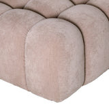 Close-up of the Libra Interiors Velvet Channelled Square Ottoman in cream, showing the rounded channelled velvet upholstery and soft vertical sections.