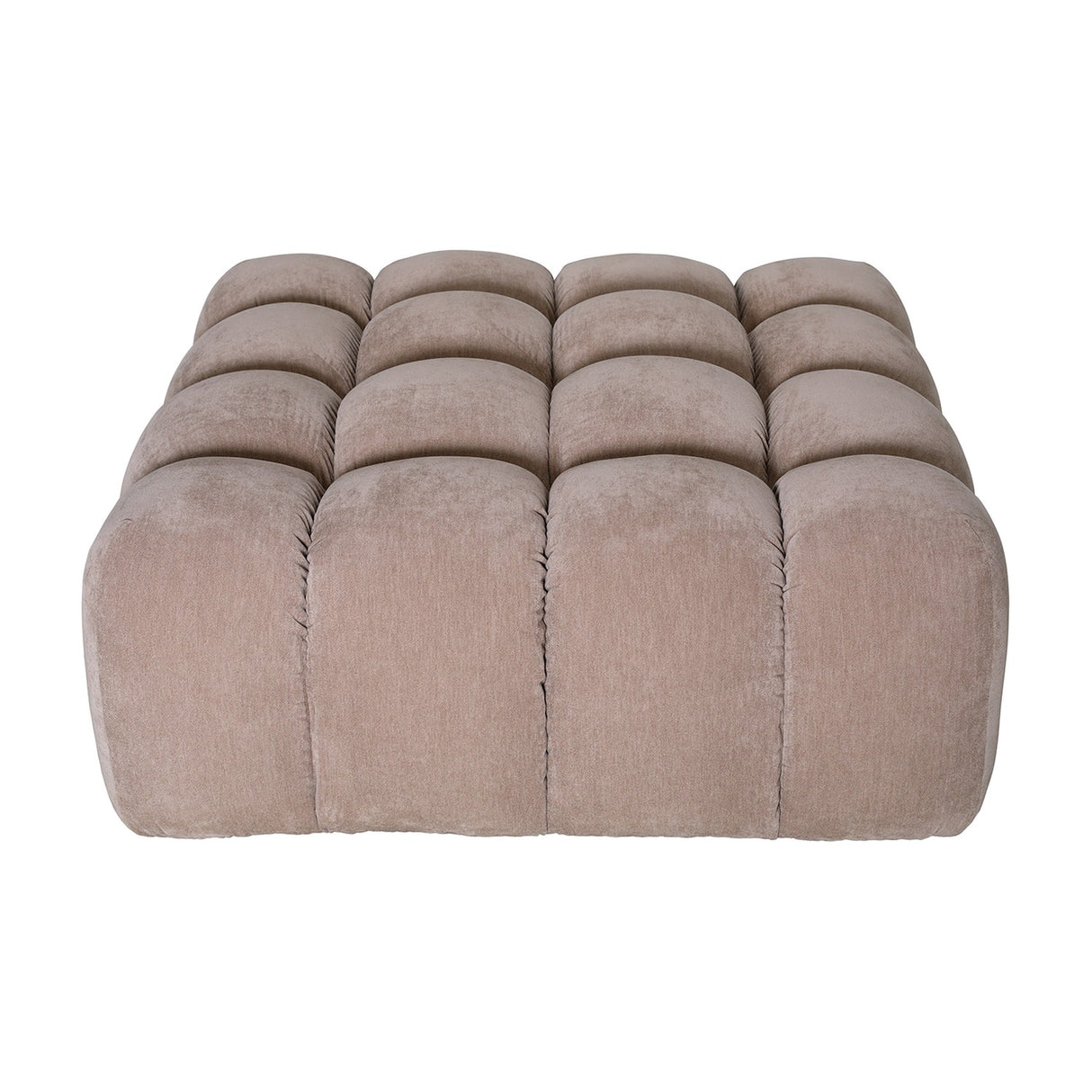 Libra Interiors Velvet Channelled Square Ottoman in cream, showing the plush channelled top and sides on a plain white background.