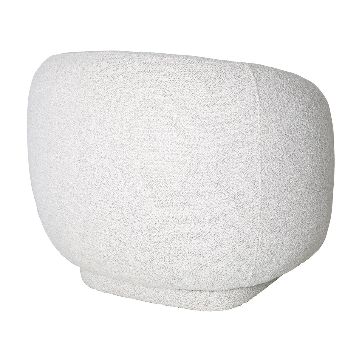 Libra Interiors Bouclé Swivel Accent Armchair in cream, shown from a top angle highlighting its rounded textured back and sculptural form on a white background.