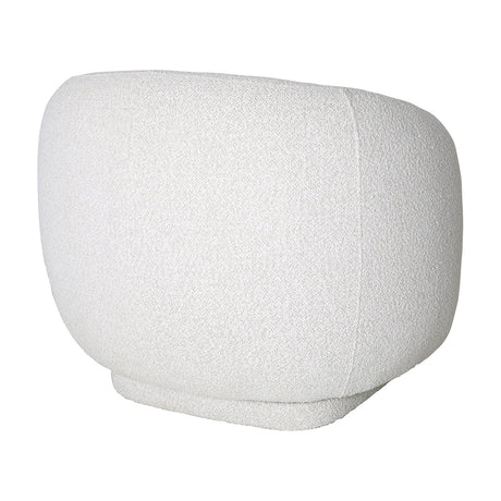Libra Interiors Bouclé Swivel Accent Armchair in cream, shown from a top angle highlighting its rounded textured back and sculptural form on a white background.