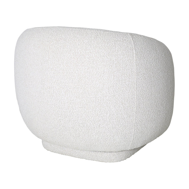 Libra Interiors Bouclé Swivel Accent Armchair in cream, shown from a top angle highlighting its rounded textured back and sculptural form on a white background.