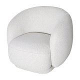 Libra Interiors Bouclé Swivel Accent Armchair in cream, with a rounded cocooning silhouette and textured looped weave, shown on a plain white background.
