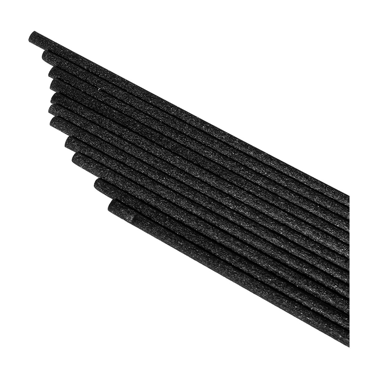 Libra Interiors Black 20cm Fibre Replacement Reed Diffuser sticks arranged in a fanned bundle, showing the slim matt black fibrous rods on a white background.
