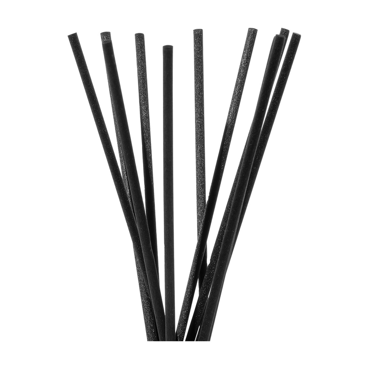 Libra Interiors Black 20cm Fibre Replacement Reed Diffuser sticks fanned outward in a slim matt black arrangement against a plain white background.