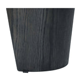 Close-up of the Libra Interiors extendable dining table base, showing the curved pedestal leg in a dark wood-effect finish with visible grain.