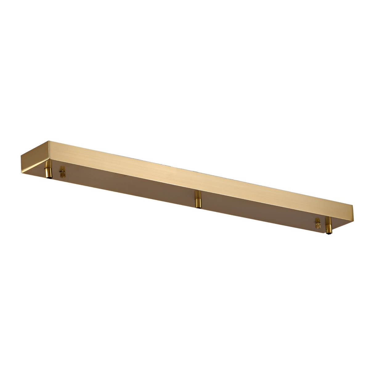 The Nalyra 70cm Rectangle Canopy in natural brass features a modern, minimalist wall-mounted design with clean lines and a rectangular shape, shown from a low angle against a white background.