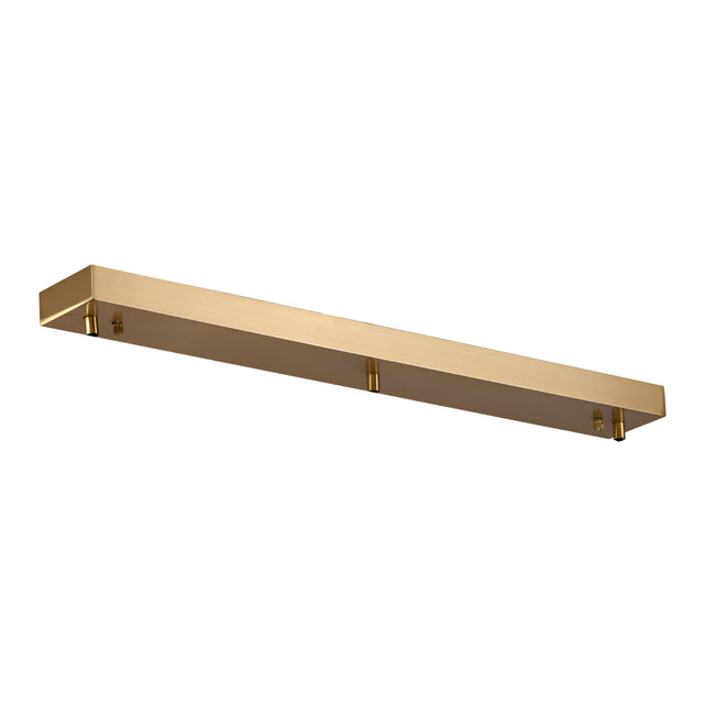 The Nalyra 70cm Rectangle Canopy in natural brass features a modern, minimalist wall-mounted design with clean lines and a rectangular shape, shown from a low angle against a white background.
