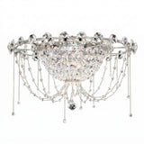 The Amara 4 Light K9 Crystal Flush Ceiling Light in chrome features a semi-circular design with hanging crystal beads and chains—ideal as a sparkling, elegant semi-flush fixture for stylish low ceiling lighting.