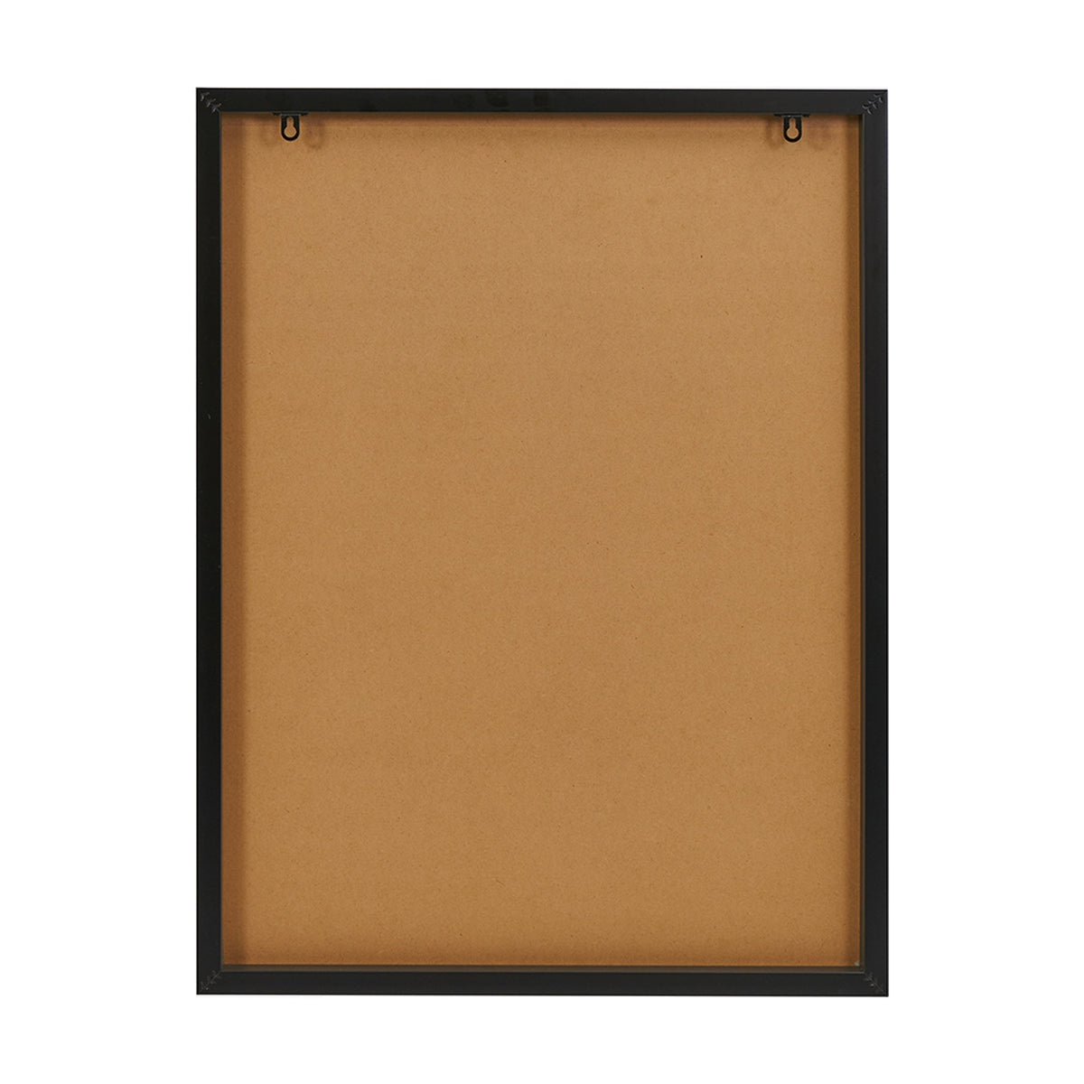 Back view of the black-framed Art Deco print, 60 x 80cm, showing kraft paper backing and two hanging hooks on a plain white background.