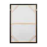 Reverse view of the Grey & White Abstract Canvas with Black Frame, 70 x 100cm, showing wooden stretcher bars, black frame edging and wall-mount hooks on a plain white background.