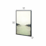 Grey and white abstract canvas wall art in a black frame, 70 x 100cm, shown at an angle with dimension markers on a plain white background.