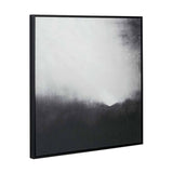 Monochrome Abstract Square Canvas, 80 x 80cm, in a black frame, featuring a soft gradient from white to black, shown at an angle against a plain white background.