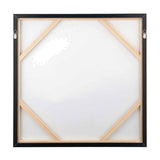 Rear view of the Monochrome Abstract Square Canvas with black frame, 80 x 80cm, showing wooden support struts and hanging hooks against a plain background.