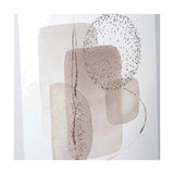 Canvas wall art detail in natural tones, featuring abstract rounded rectangles and circles in beige and dusty pink with fine glitter-effect speckling.