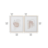Set of 2 natural abstract canvas wall art prints in gold-toned frames, each 50cm x 40cm x 2cm, shown with dimensions on a white background.
