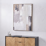 Natural & Grey Textured Abstract Canvas with wood frame, 90 x 120cm, hung above a wooden sideboard against a plain white wall.
