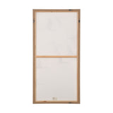 Reverse view of a framed canvas from the Set of 3 Natural & White Birds Canvases, showing natural wood frame, cross brace, and hanging hooks on a white background.