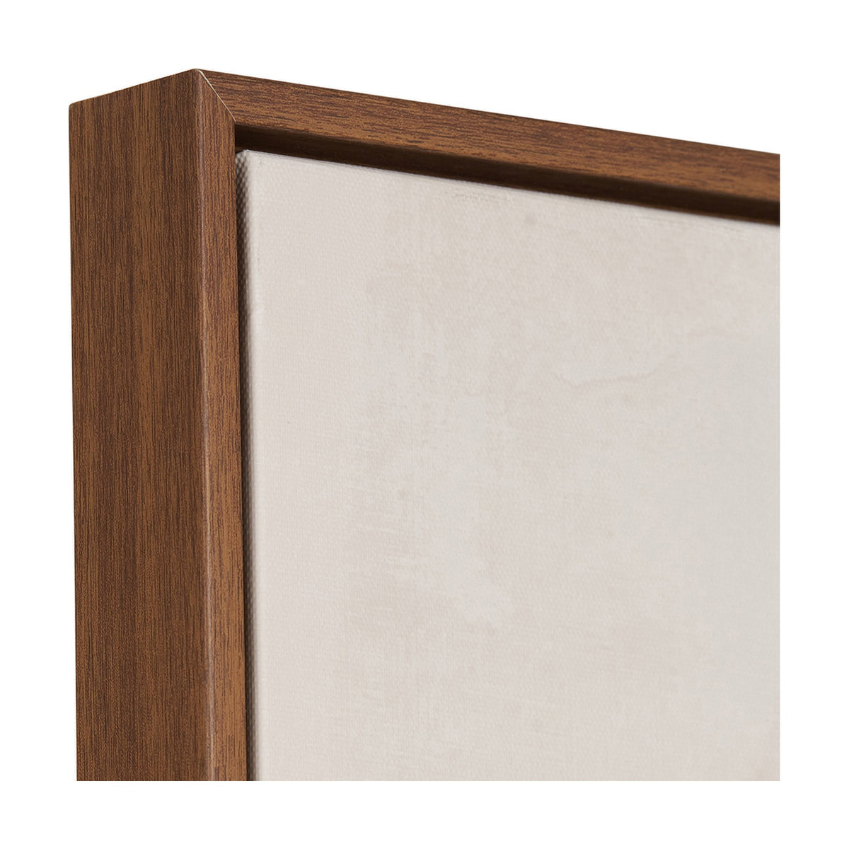 Close-up corner detail of the Monochrome Abstract Square Canvas, showing an oak effect wood frame with visible grain and blank cream canvas edge on a white background.