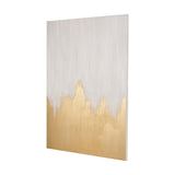 Frameless canvas wall art, 100 x 140cm, side angled view showing white textured upper section fading into a gold abstract mountain-like lower half, plain white background.